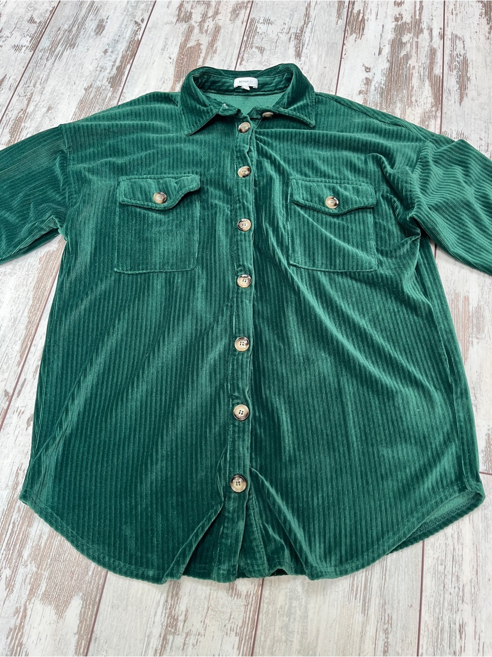 BETTER BE Emerald Green Corduroy Shacket Womens Small Oversized Shirt Jacket - Picture 6 of 13